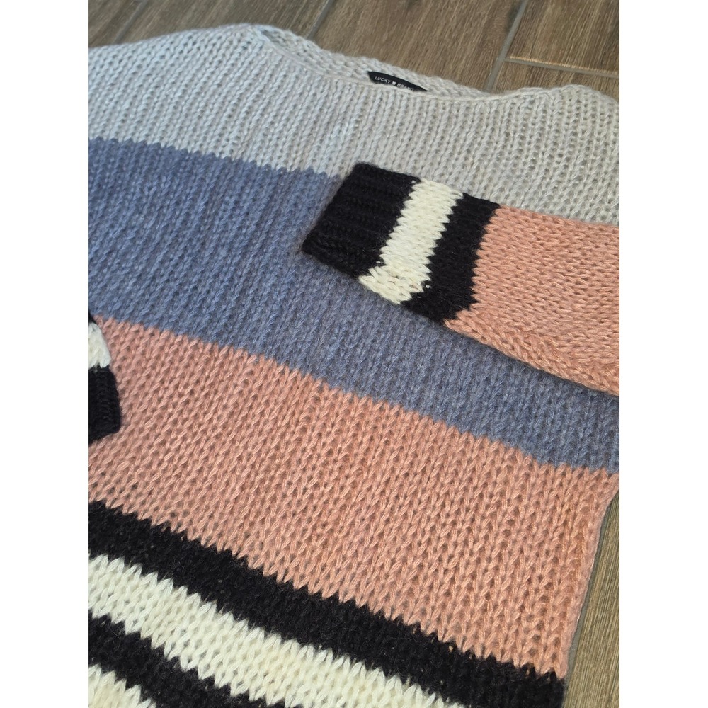 Lucky Brand Womens Chunky Knit Colorblock Striped Sweater Wool Blend XS 7W51846